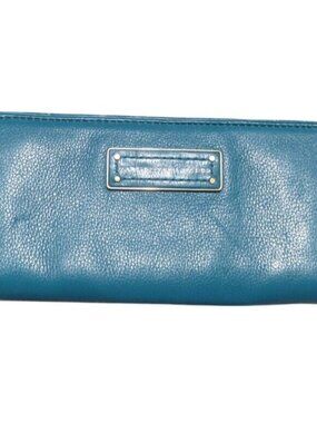 Marc Jacobs Full Zip Leather Continental Long Wallet Teal Blue w/ gold Hardware